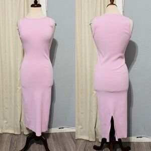 Express Body Contour Ribbed Knit Sleeveless Midi Dress Light Pink Sz M Back Slit